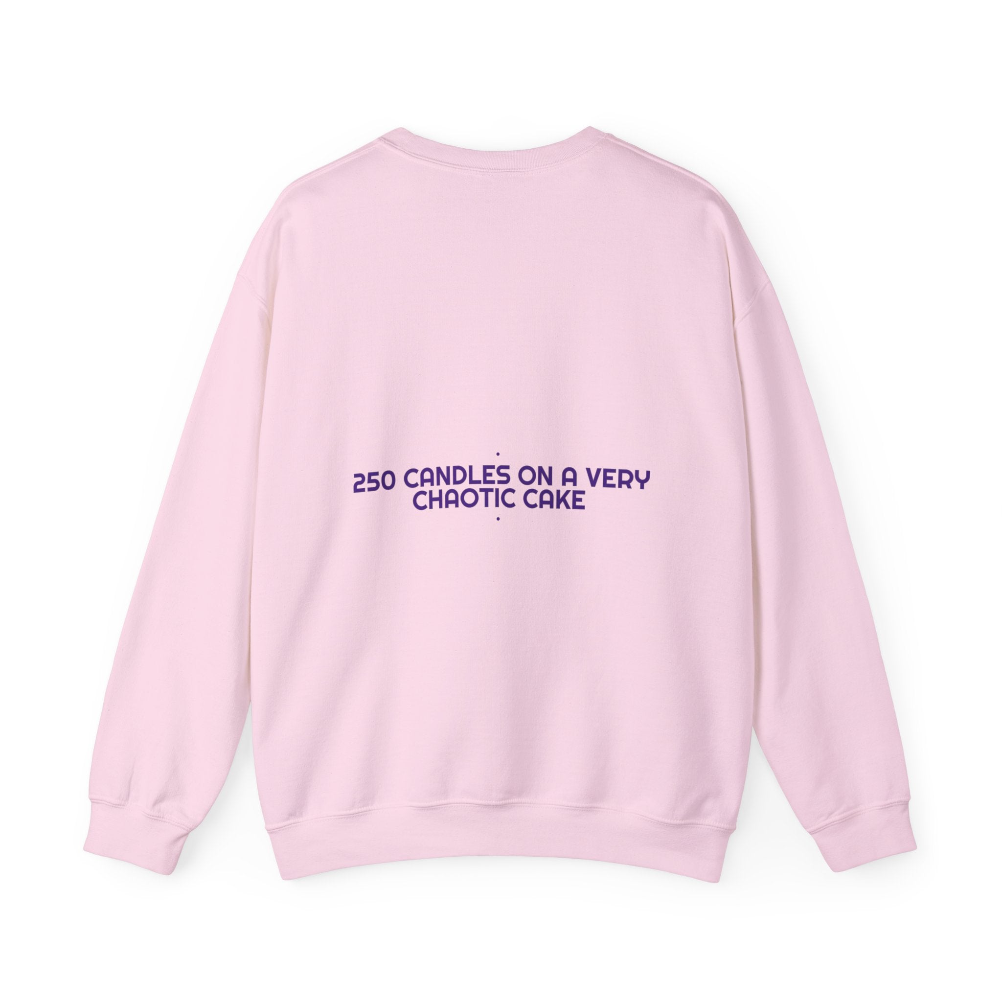 250 Candles On A Very Chaotic Cake — Funny Crewneck (Back Print)