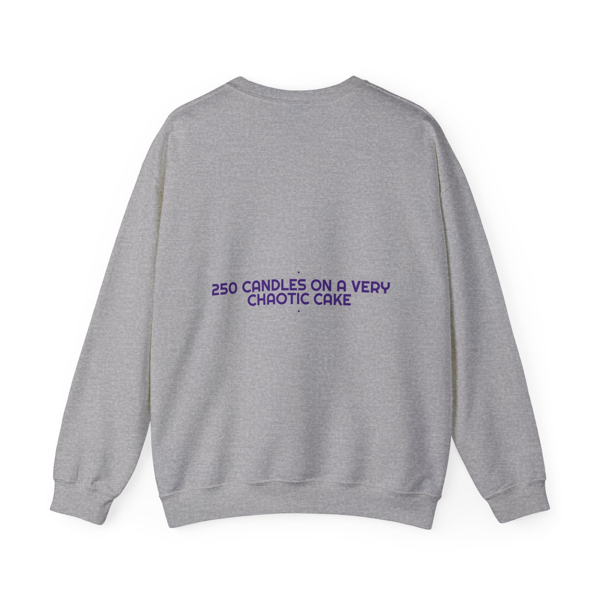 250 Candles On A Very Chaotic Cake — Funny Crewneck (Back Print)