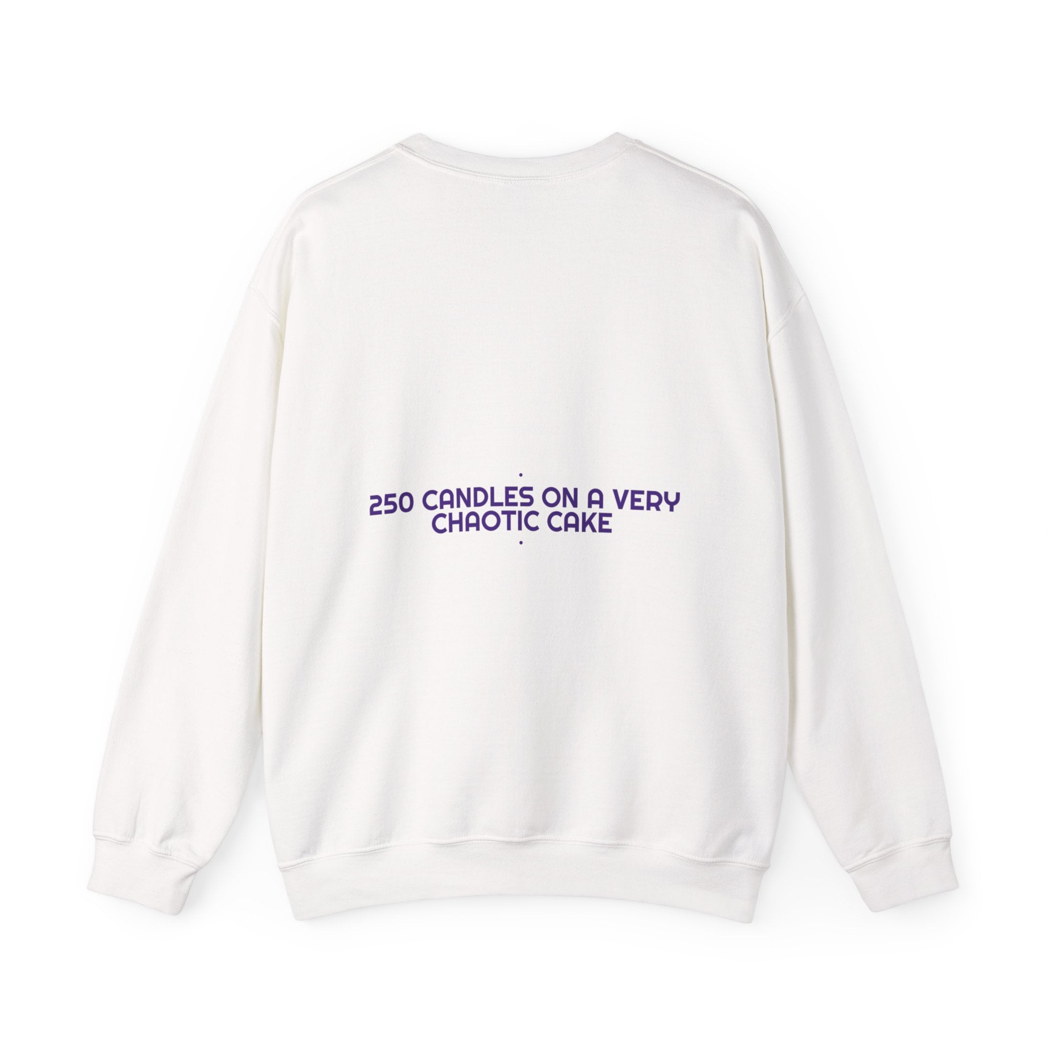 250 Candles On A Very Chaotic Cake — Funny Crewneck (Back Print)