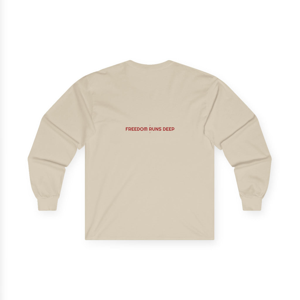 Freedom Runs Deep - Trendy Teez Funny Long Sleeve (Back Print) mockup
