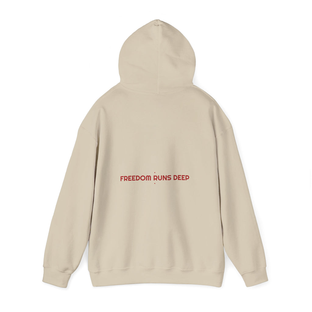 Freedom Runs Deep - Trendy Teez Funny Hoodie (Back Print) mockup