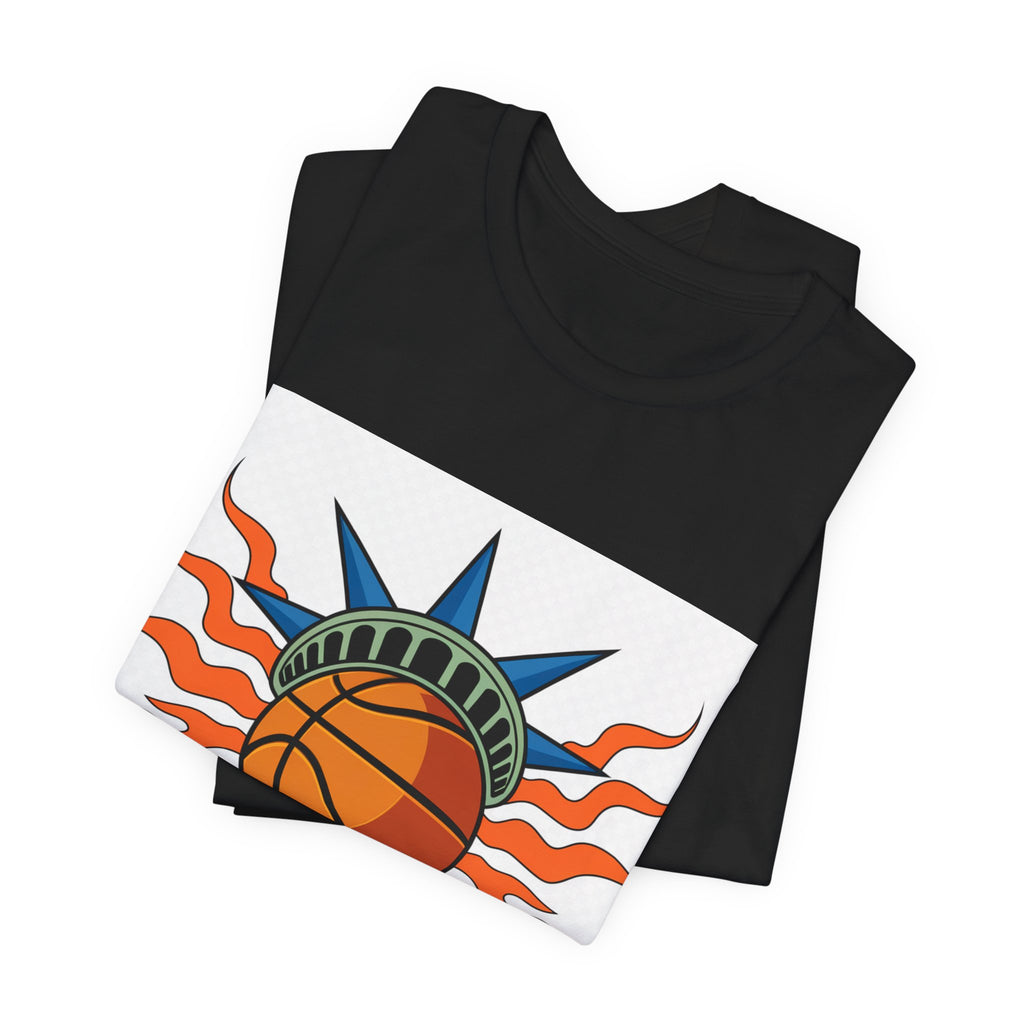 Knicks In 4 Liberty Ball - Trendy Teez Tee (Graphic Front + Text Back) mockup