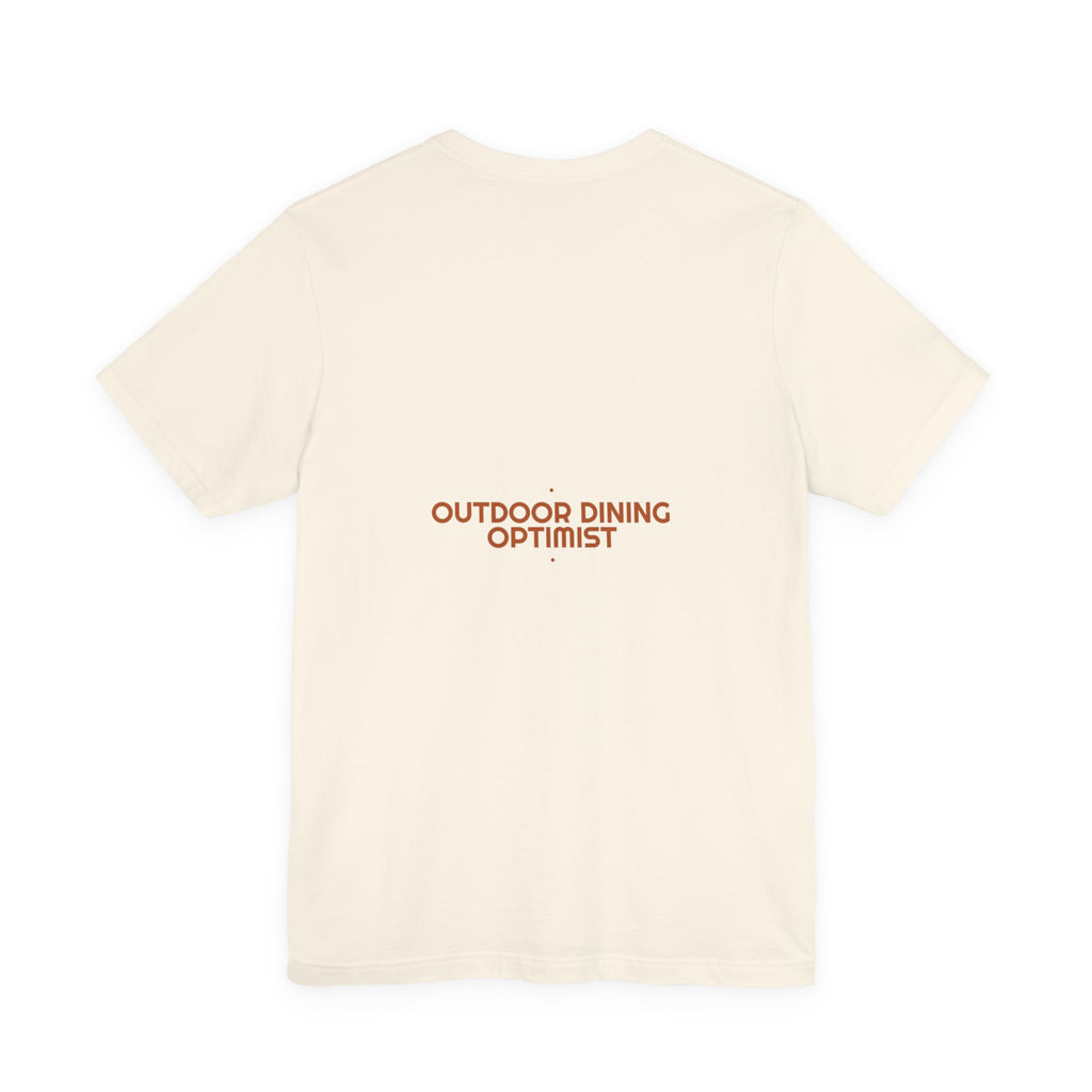 Outdoor Dining Optimist - Trendy Teez Funny Tee (Back Print) mockup