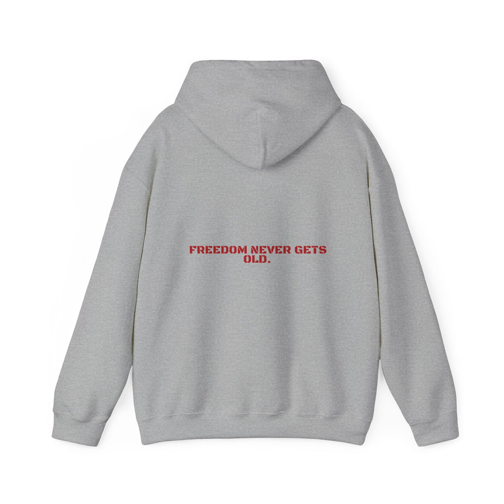 Freedom Never Gets Old. - Trendy Teez Funny Hoodie (Back Print) mockup
