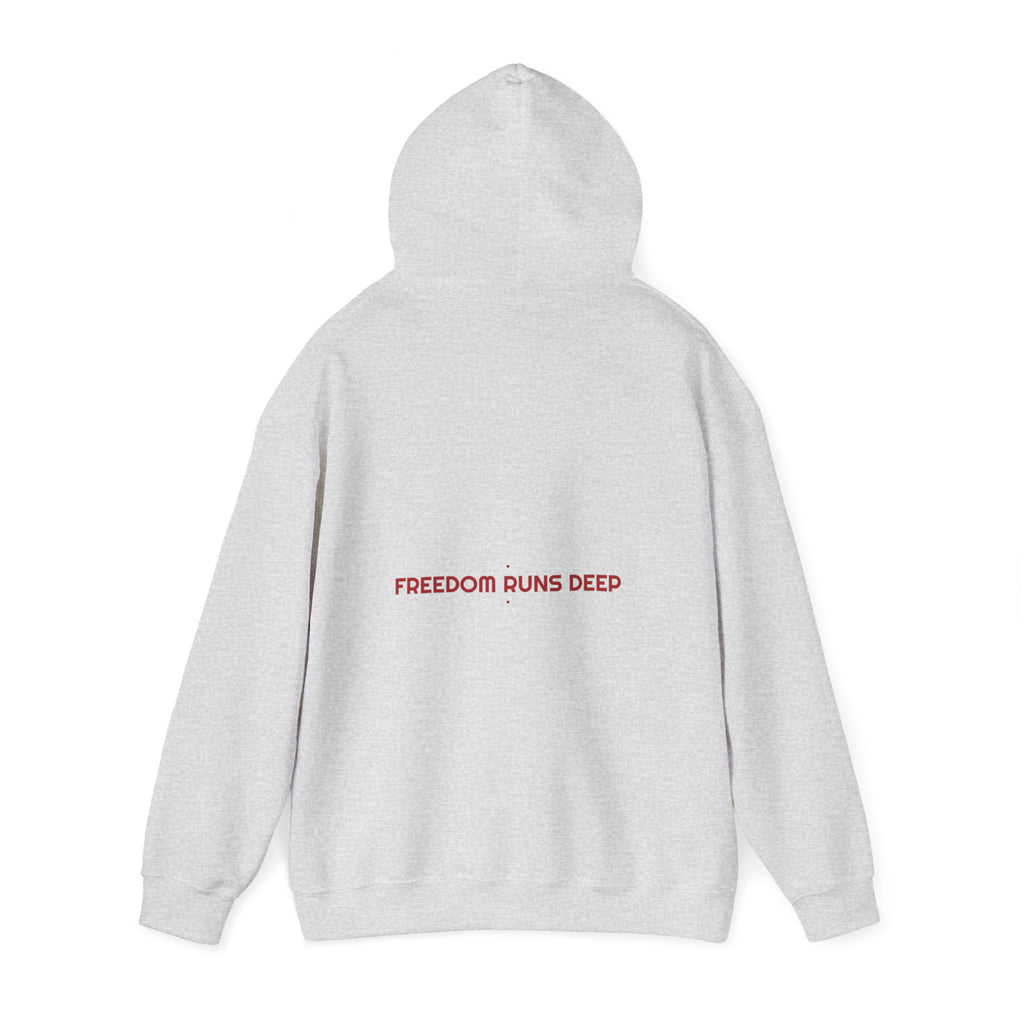 Freedom Runs Deep - Trendy Teez Funny Hoodie (Back Print) mockup