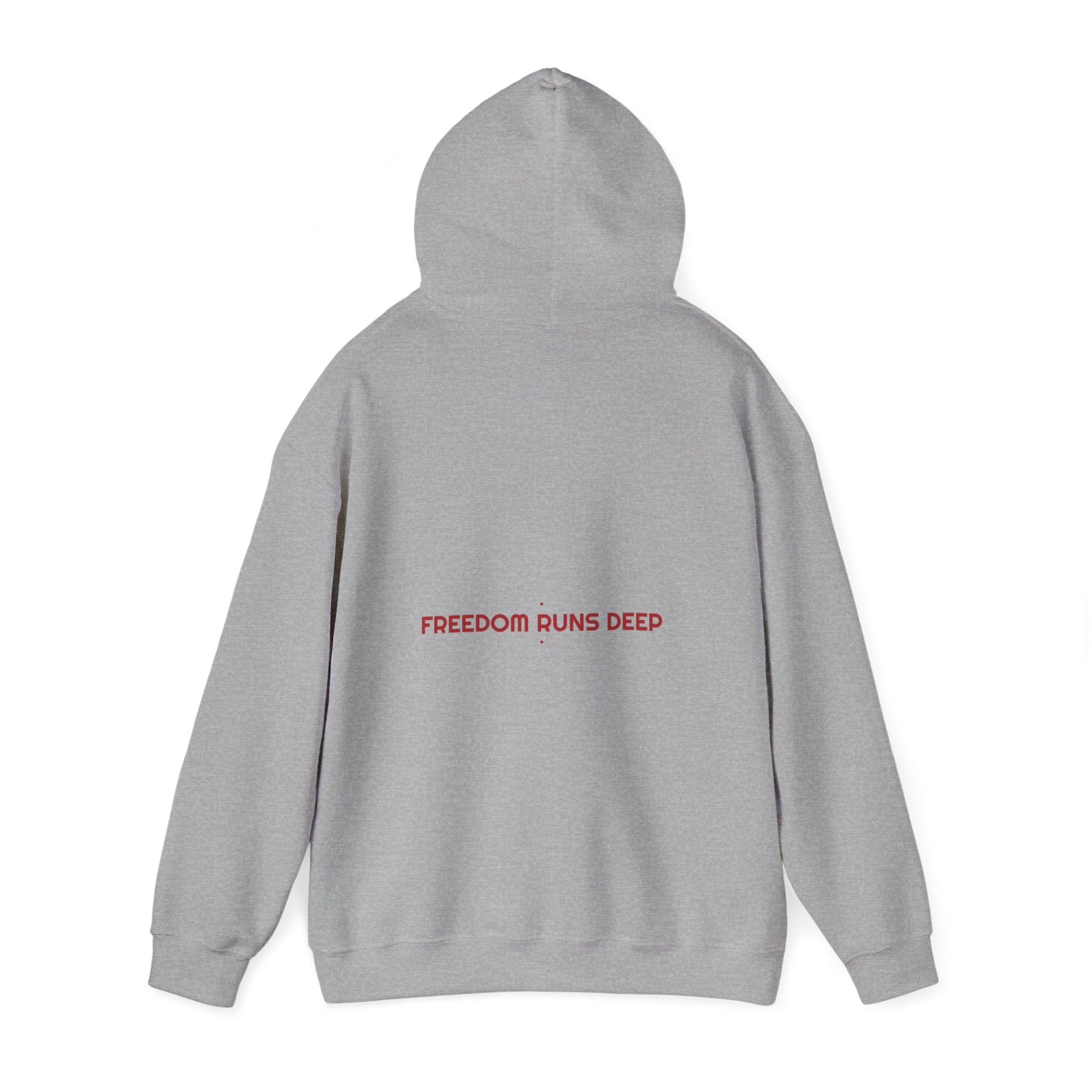 Freedom Runs Deep - Trendy Teez Funny Hoodie (Back Print) mockup