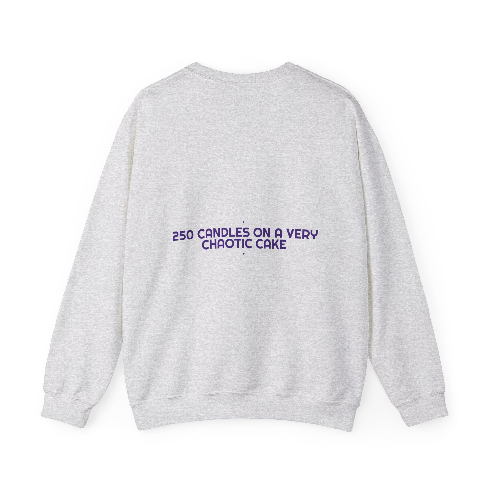 250 Candles On A Very Chaotic Cake — Funny Crewneck (Back Print)